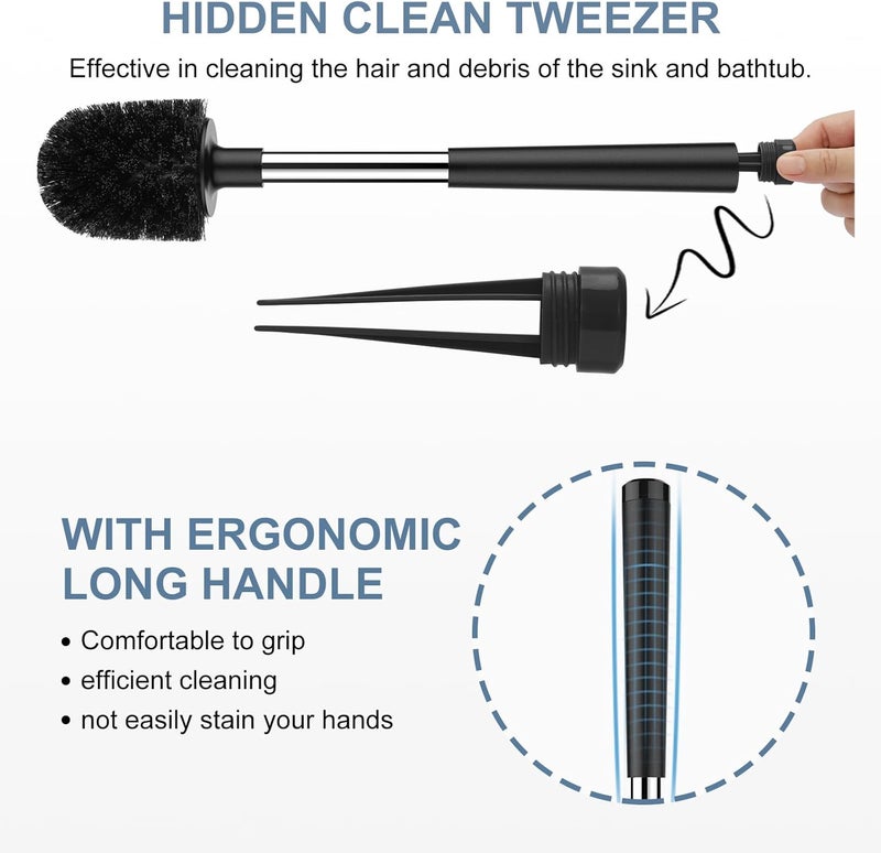 SetSail Toilet Brush and Holder, Self Closing Lid Toilet Bowl Brushes Holder and Extra Long Handle Ventilated Toilet Brush Set for Bathroom Cleaning, Nylon Bristles, 2 Packs-Black - Image 3